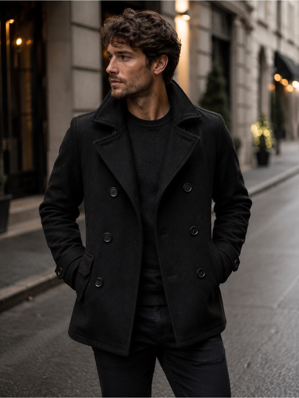 COZY Express Men's Classic Black Pea Coat